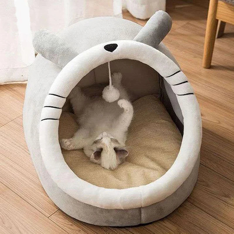 Cartoon Cat Bed - Foldable Washable Sleeping Cave