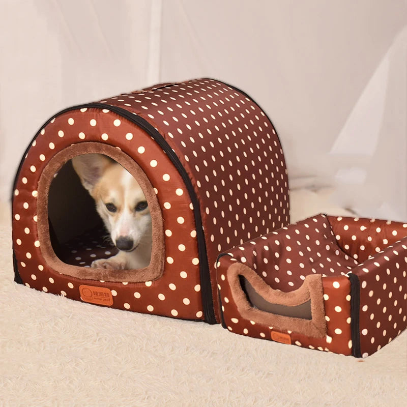 Star Print Dog House - Foldable Warm Kennel Mat