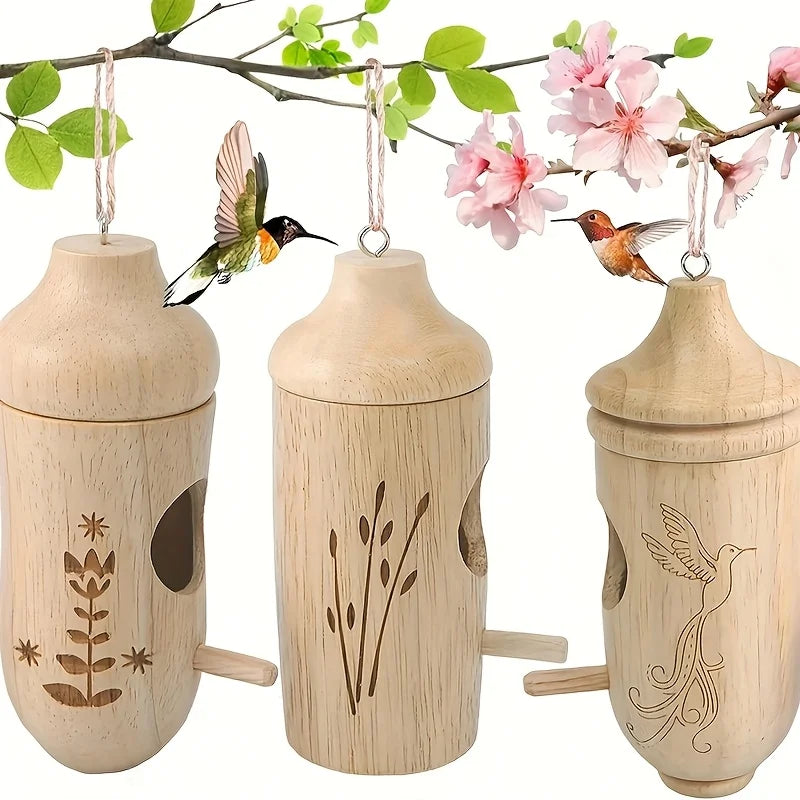 Wooden Hanging Hummingbird House - Mini Bird Nest Cage for Outdoor Patio & Garden Decoration