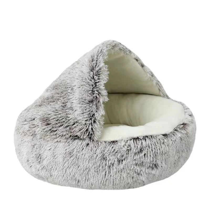 Round Plush Pet Bed - Warm Sleeping Nest with Cover