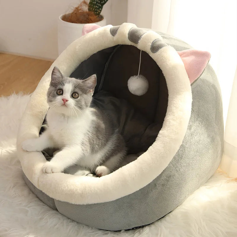 Cartoon Cat Bed - Foldable Washable Sleeping Cave