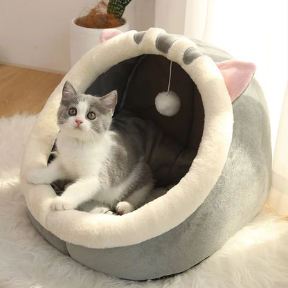 Cartoon Cat Bed - Foldable Washable Sleeping Cave