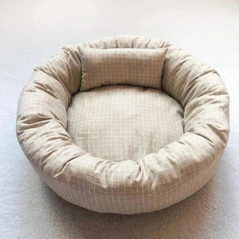 Fluffy Pet Bed - Plaid Basket for Dogs and Cats