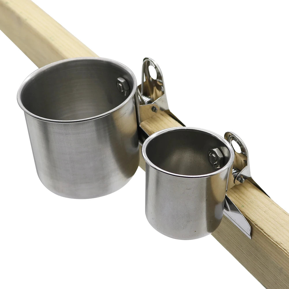 Stainless Steel Bird Feeder - Double Cup/Single Cup with Clip for Parrots & Birdhouse Feeding