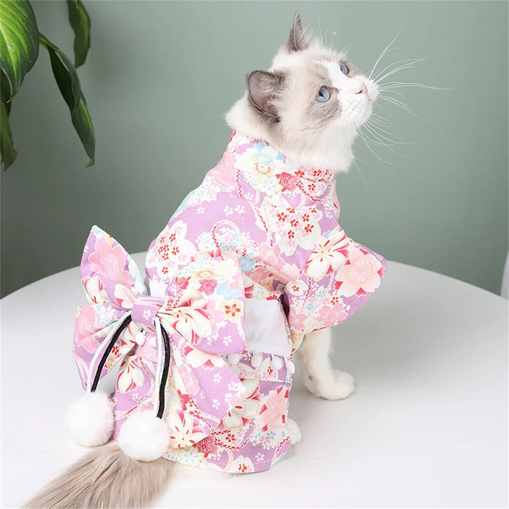 Japanese Kimono Pet Coat - Summer Outfit with Bow Knot