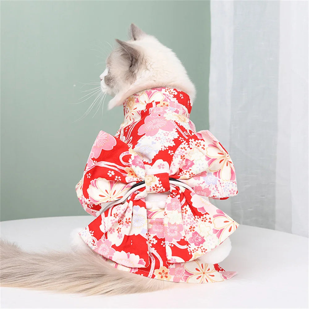 Japanese Kimono Pet Coat - Summer Outfit with Bow Knot