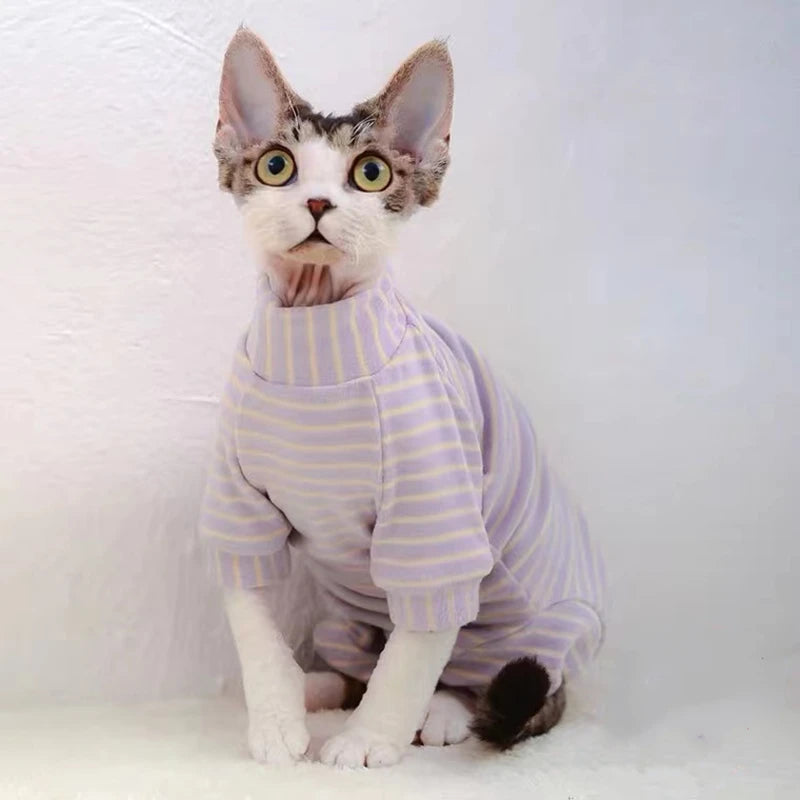 Sphynx Cat Sweater Sphinx Cats Striped Hoodies Warm Costume DevonRex Shirt Turtleneck Undercoat for Outwear Winter Spring Autumn