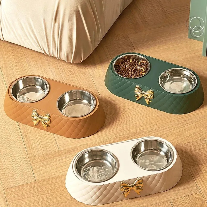 Bowtie Double Bowl - Pet Food and Water Dish Set