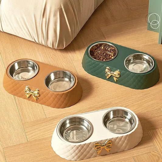 Bowtie Double Bowl - Pet Food and Water Dish Set