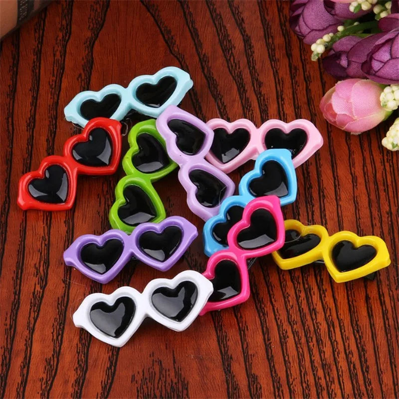 Heart Sunglasses Hair Clip - Pet Bow Accessory