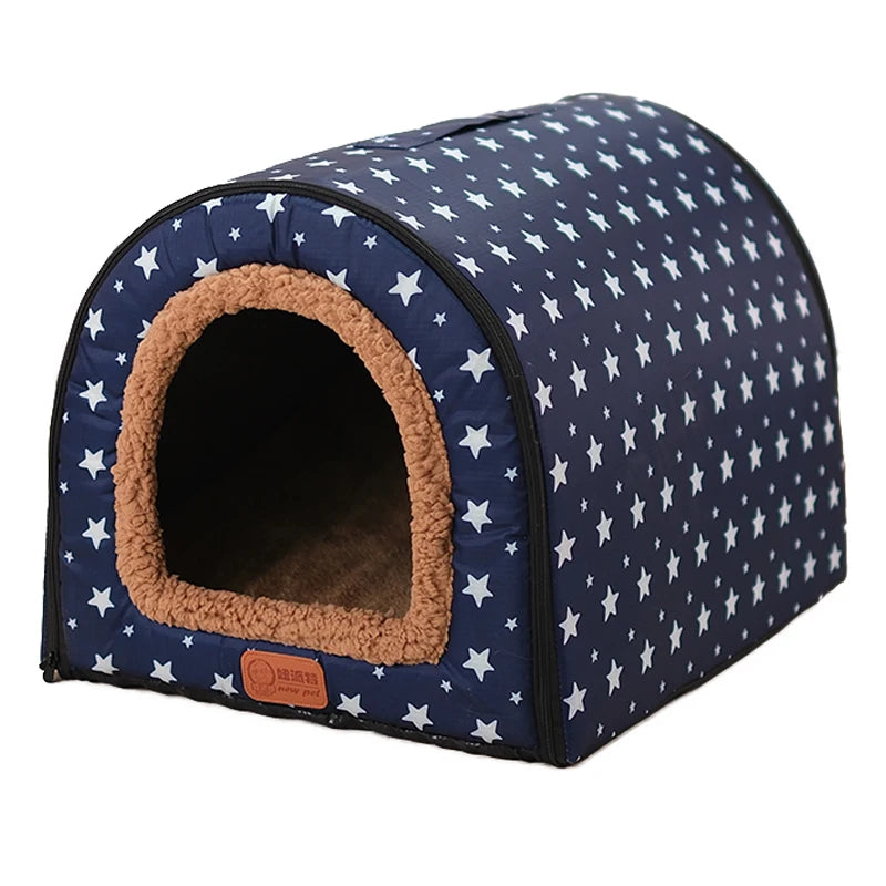 Star Print Dog House - Foldable Warm Kennel Mat