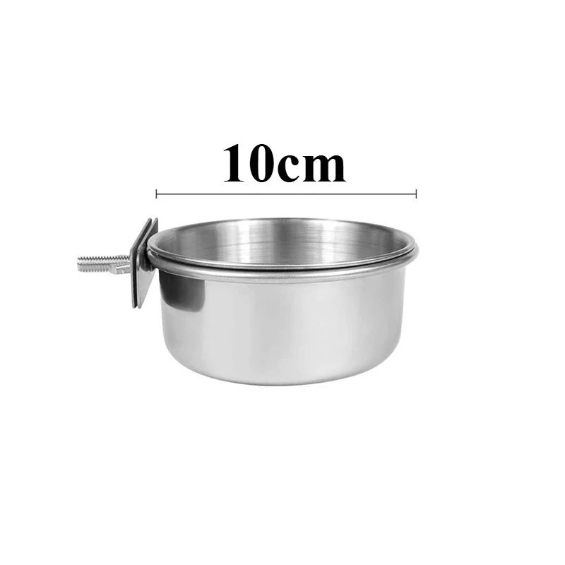 Stainless Steel Bird Feeder - Parrot Food & Water Cup with Clamp Holder for Parakeets & Lovebirds