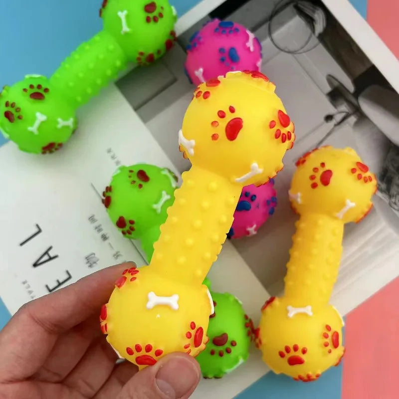 Paw Print Dumbbell Chew Toy - Interactive Squeaker for Dogs