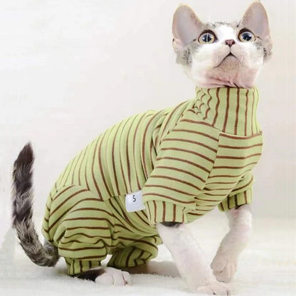 Sphynx Cat Sweater Sphinx Cats Striped Hoodies Warm Costume DevonRex Shirt Turtleneck Undercoat for Outwear Winter Spring Autumn