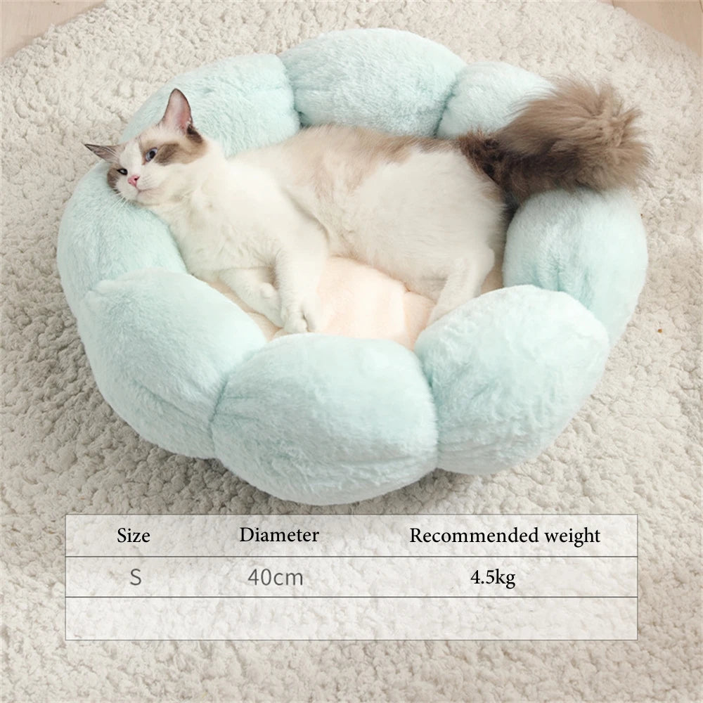 Round Plush Pet Bed - Warm Sleeping Cave Lounger