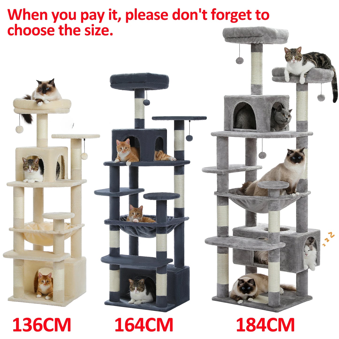 Large Cat Tree Tower - Sisal Scratching Posts with Hammock