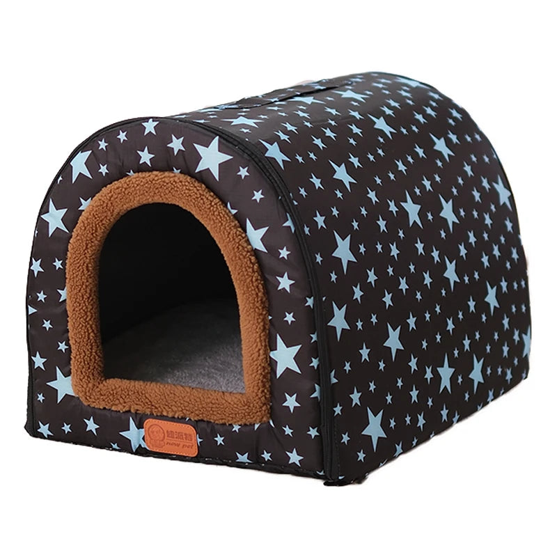 Star Print Dog House - Foldable Warm Kennel Mat