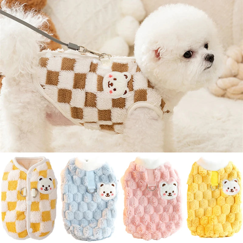 Bear Print Plush Sweater - Button Jacket for Small Dogs