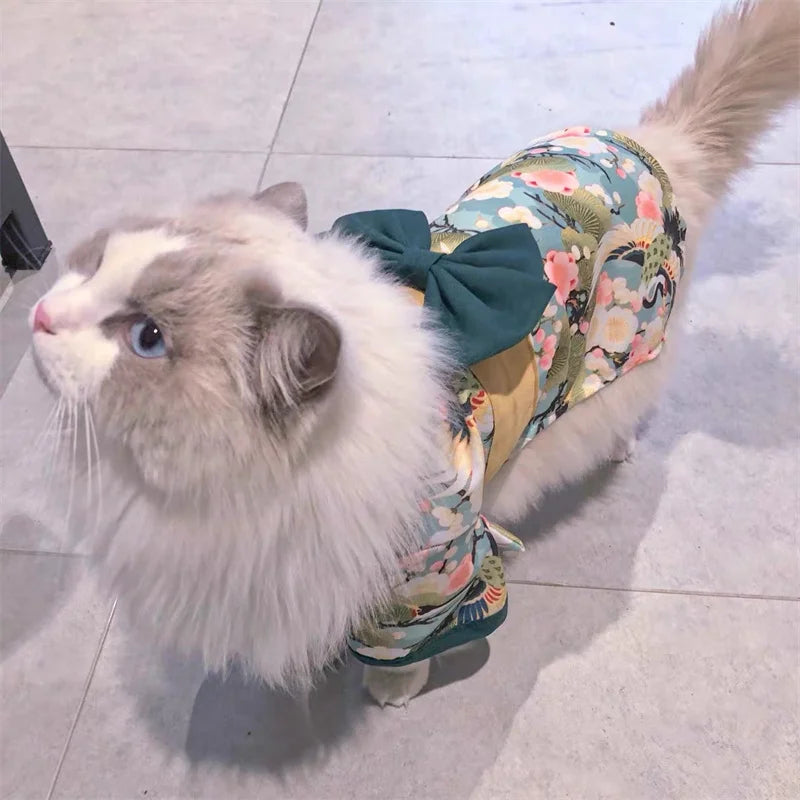 Japanese Kimono Pet Coat - Summer Outfit with Bow Knot