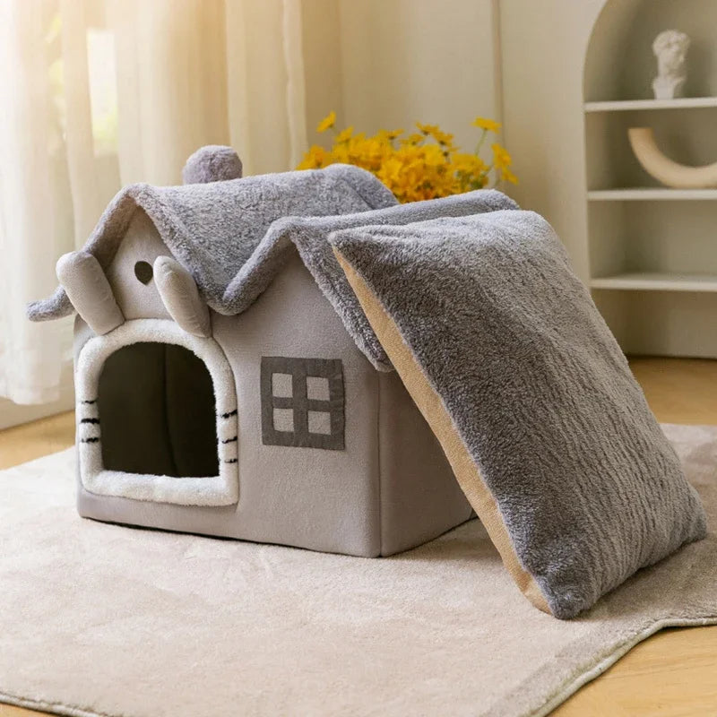 Foldable Cat Cave - Winter Warm Basket Bed
