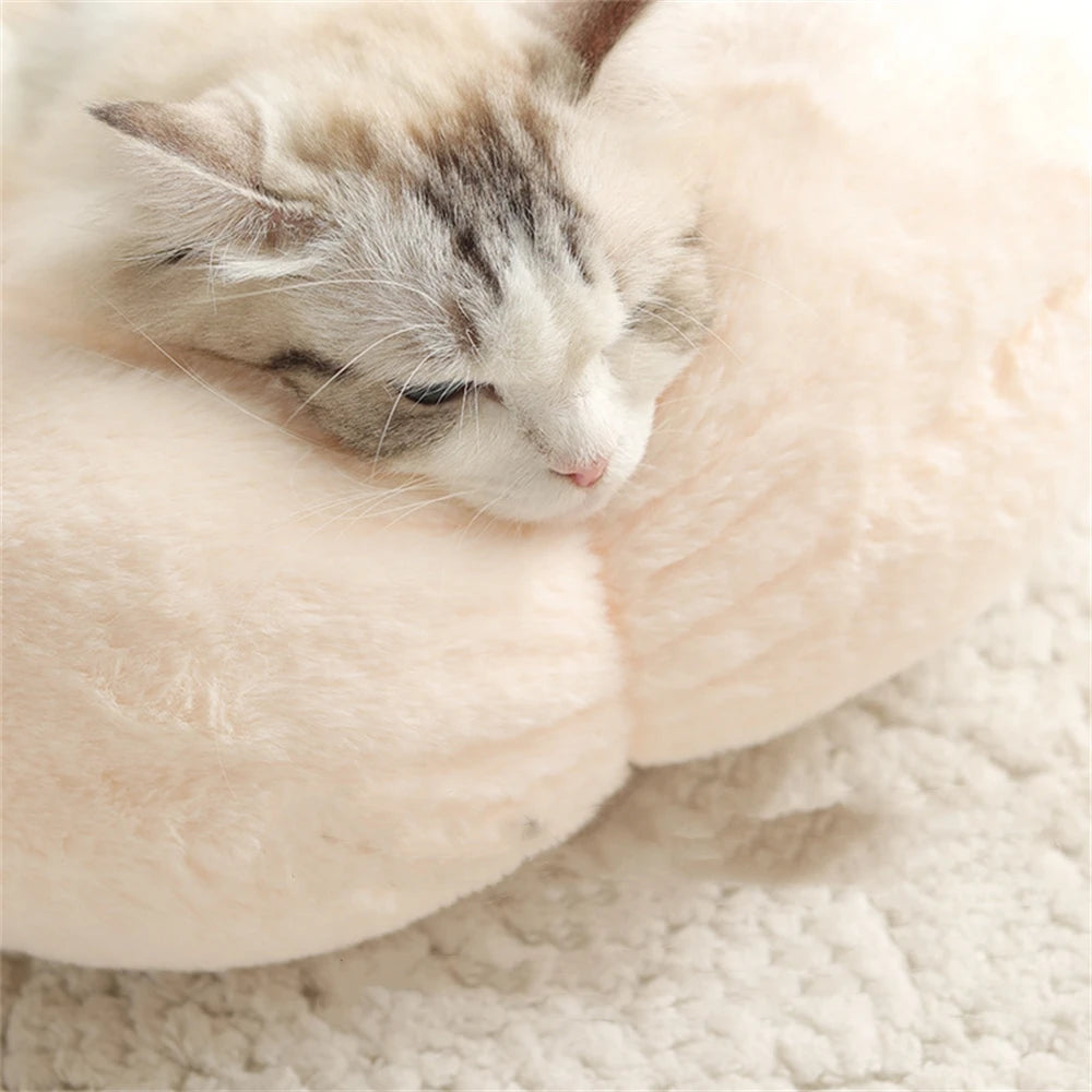 Round Plush Pet Bed - Warm Sleeping Cave Lounger